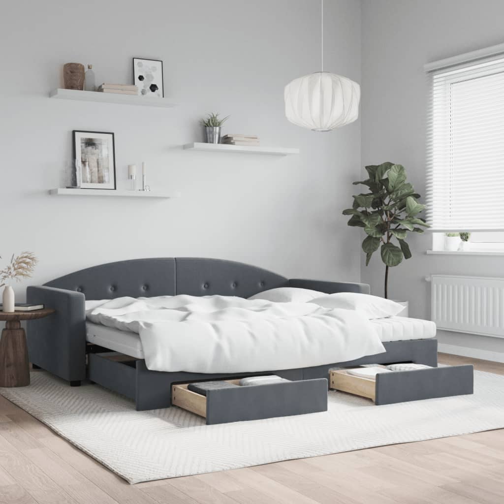 Slaapbank onderschuifbed en lades 90x200 cm fluweel donkergrijs is nu te koop bij PeponiXL, paradijselijk wonen!