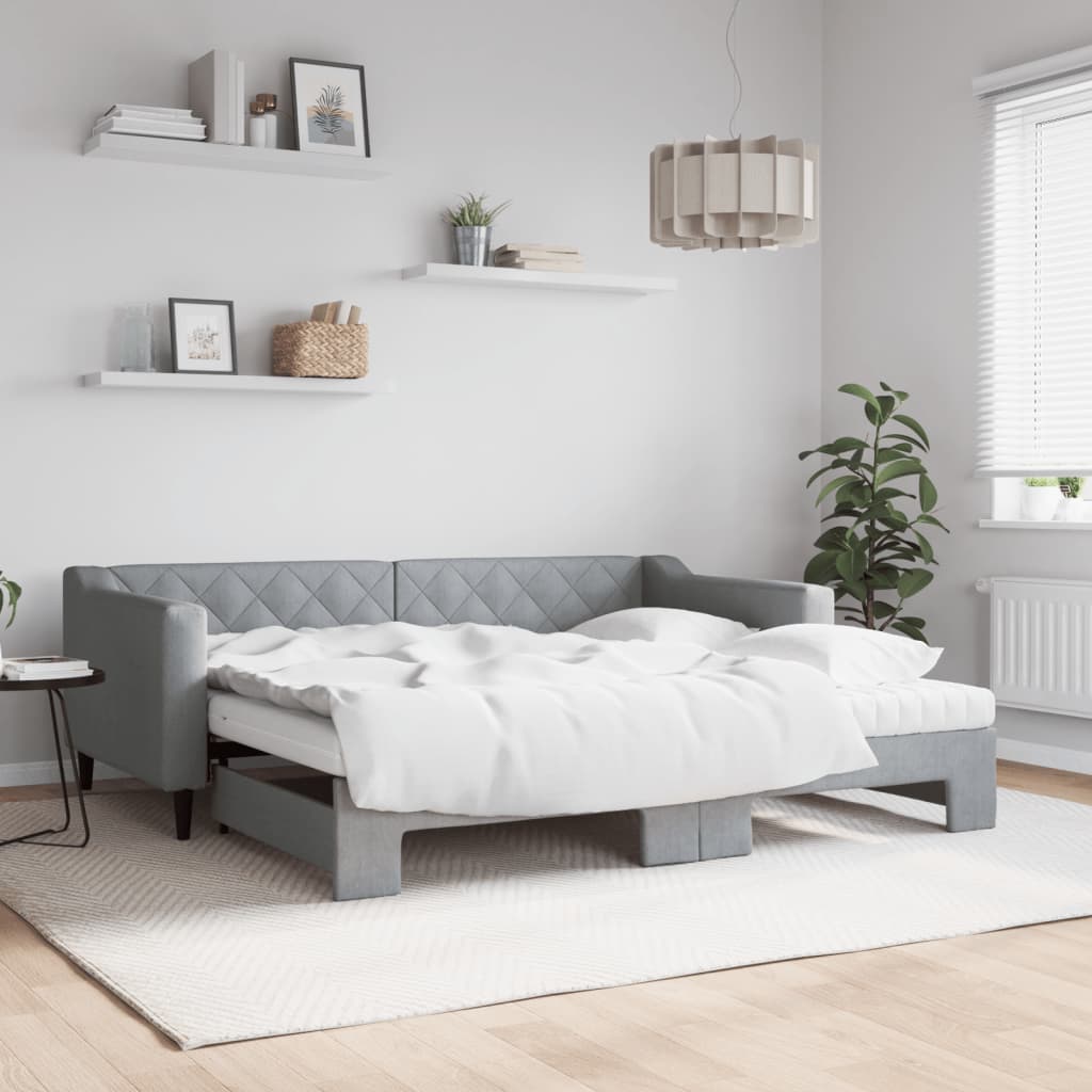 Slaapbank onderschuifbed en matrassen 90x190 cm stof lichtgrijs is nu te koop bij PeponiXL, paradijselijk wonen!