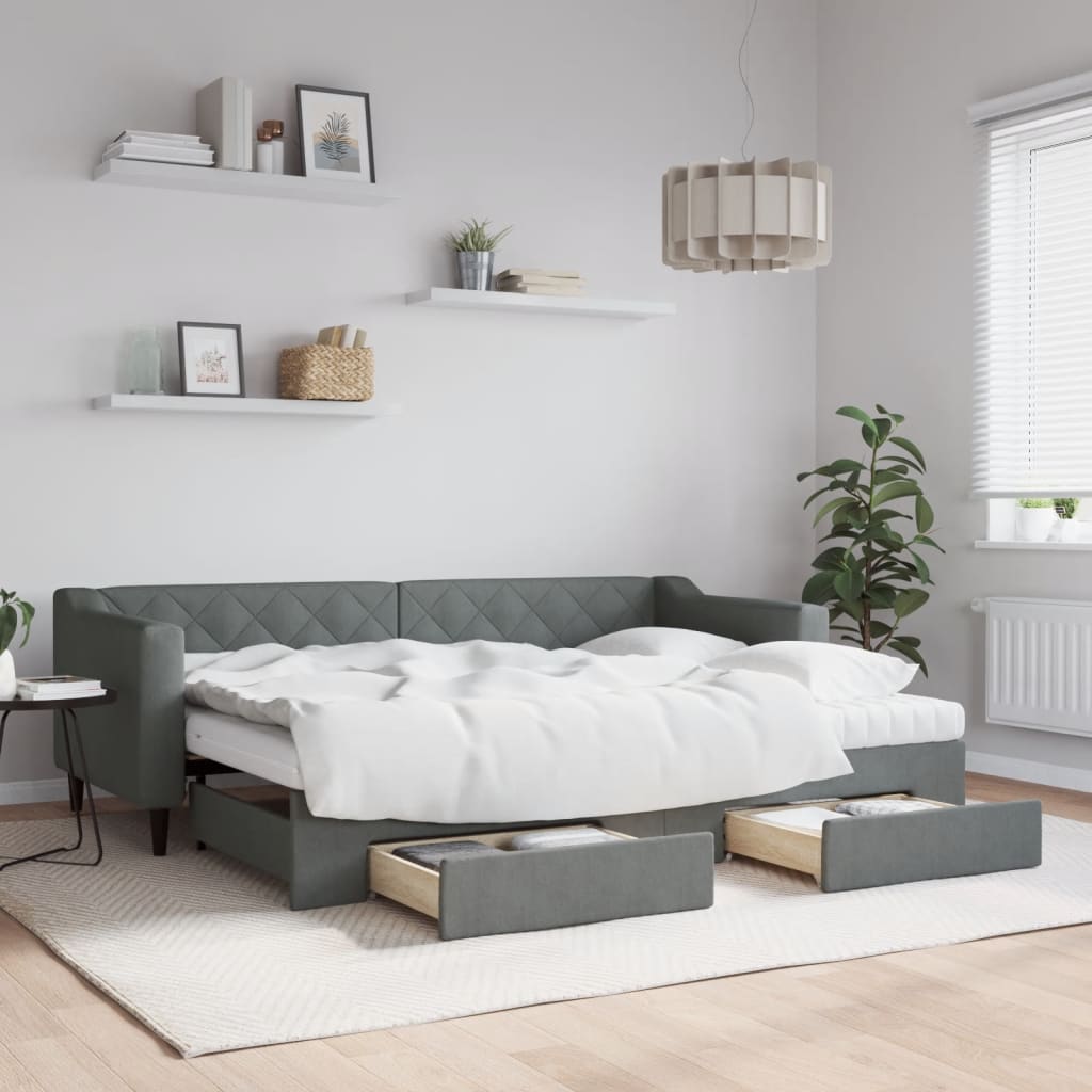 Slaapbank onderschuifbed en lades 80x200 cm stof donkergrijs is nu te koop bij PeponiXL, paradijselijk wonen!
