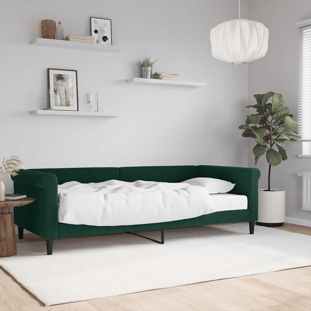 Slaapbank met matras 90x200 cm fluweel donkergroen is nu te koop bij PeponiXL, paradijselijk wonen!