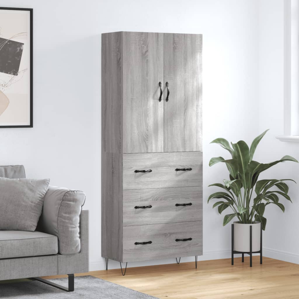 Hoge kast 69,5x34x180 cm bewerkt hout grijs sonoma eikenkleurig is nu te koop bij PeponiXL, paradijselijk wonen!