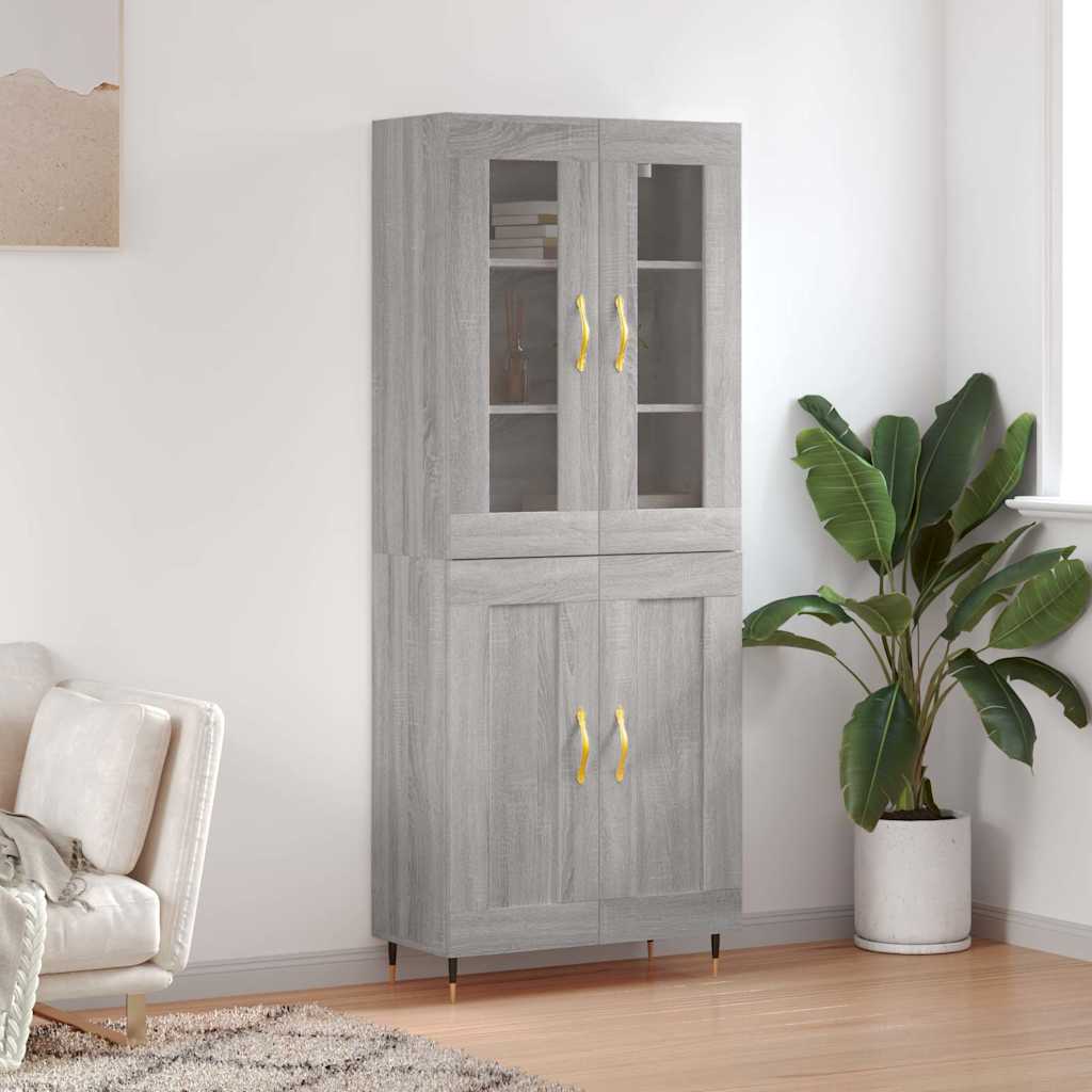 Hoge kast 69,5x34x180 cm bewerkt hout grijs sonoma eikenkleurig is nu te koop bij PeponiXL, paradijselijk wonen!
