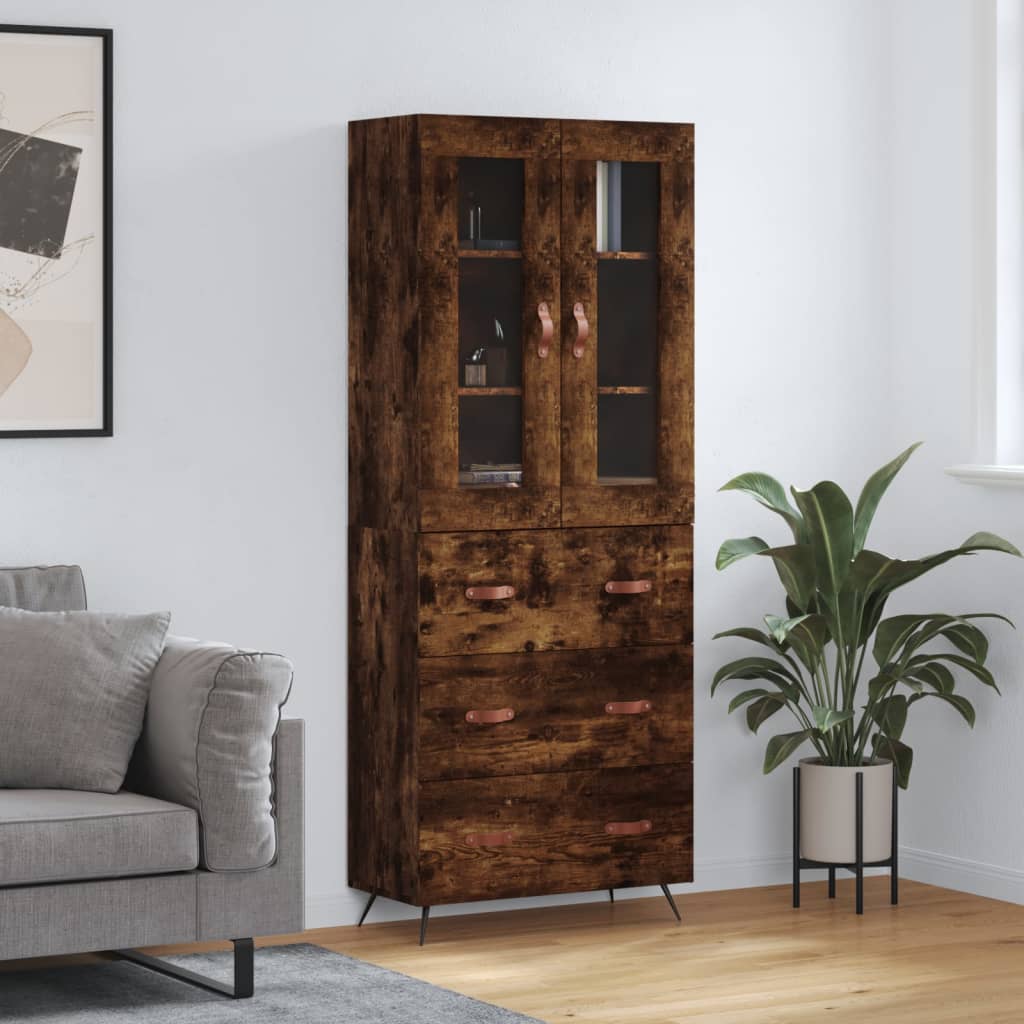 Hoge kast 69,5x34x180 cm bewerkt hout gerookt eikenkleurig is nu te koop bij PeponiXL, paradijselijk wonen!