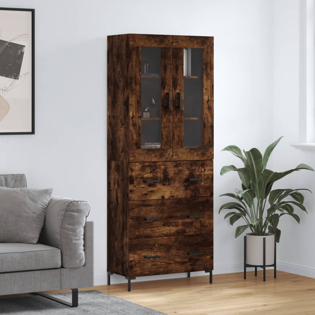 Hoge kast 69,5x34x180 cm bewerkt hout gerookt eikenkleurig is nu te koop bij PeponiXL, paradijselijk wonen!