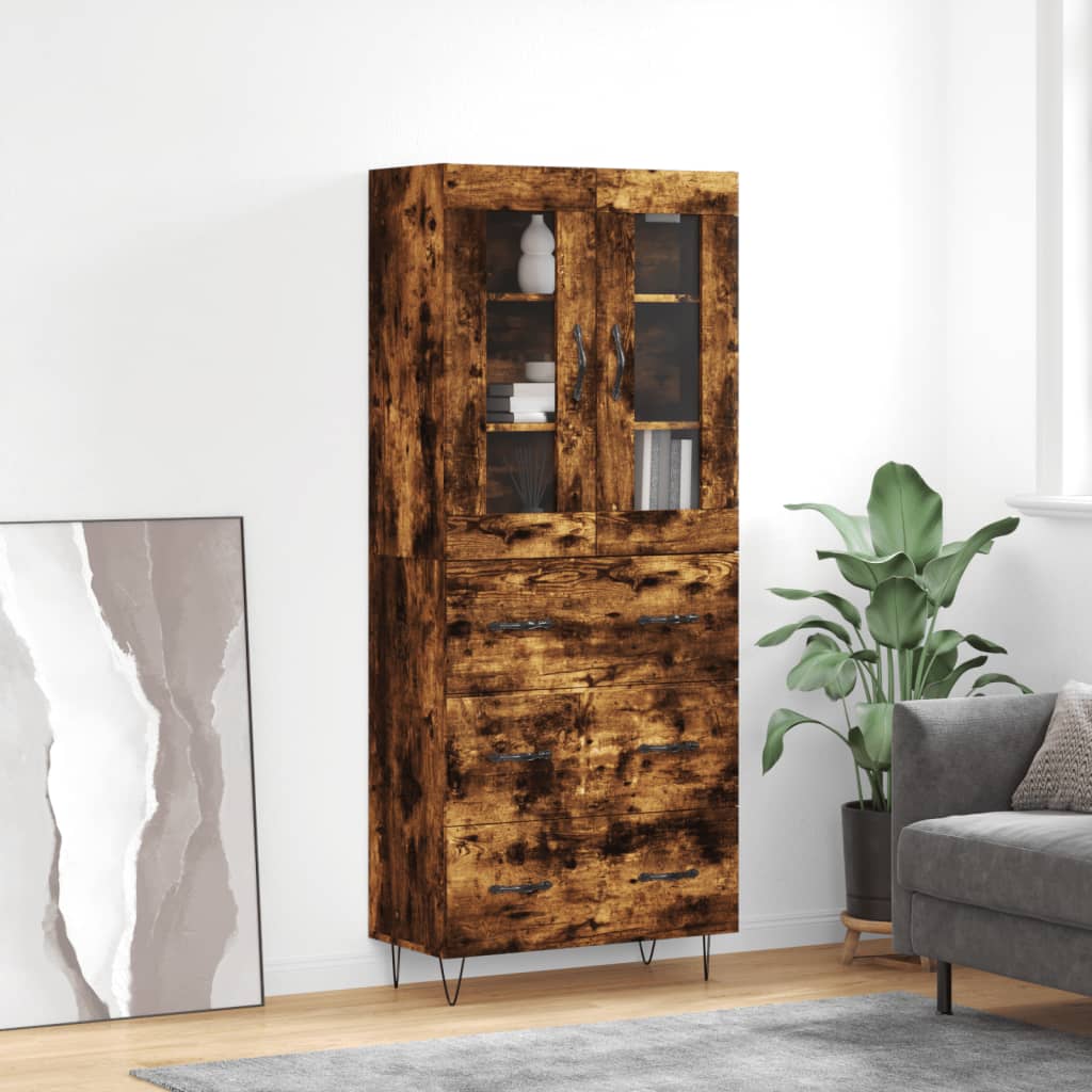 Hoge kast 69,5x34x180 cm bewerkt hout gerookt eikenkleurig is nu te koop bij PeponiXL, paradijselijk wonen!
