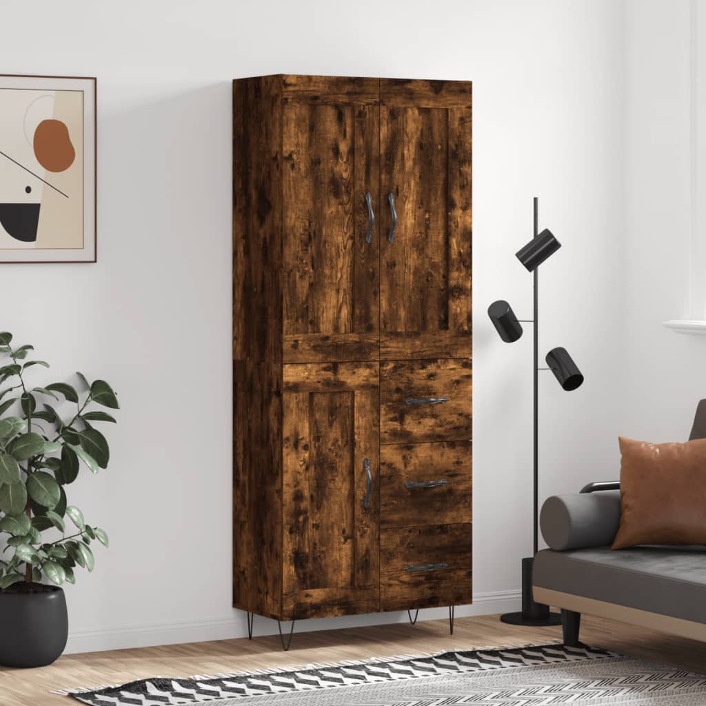 Hoge kast 69,5x34x180 cm bewerkt hout gerookt eikenkleurig is nu te koop bij PeponiXL, paradijselijk wonen!