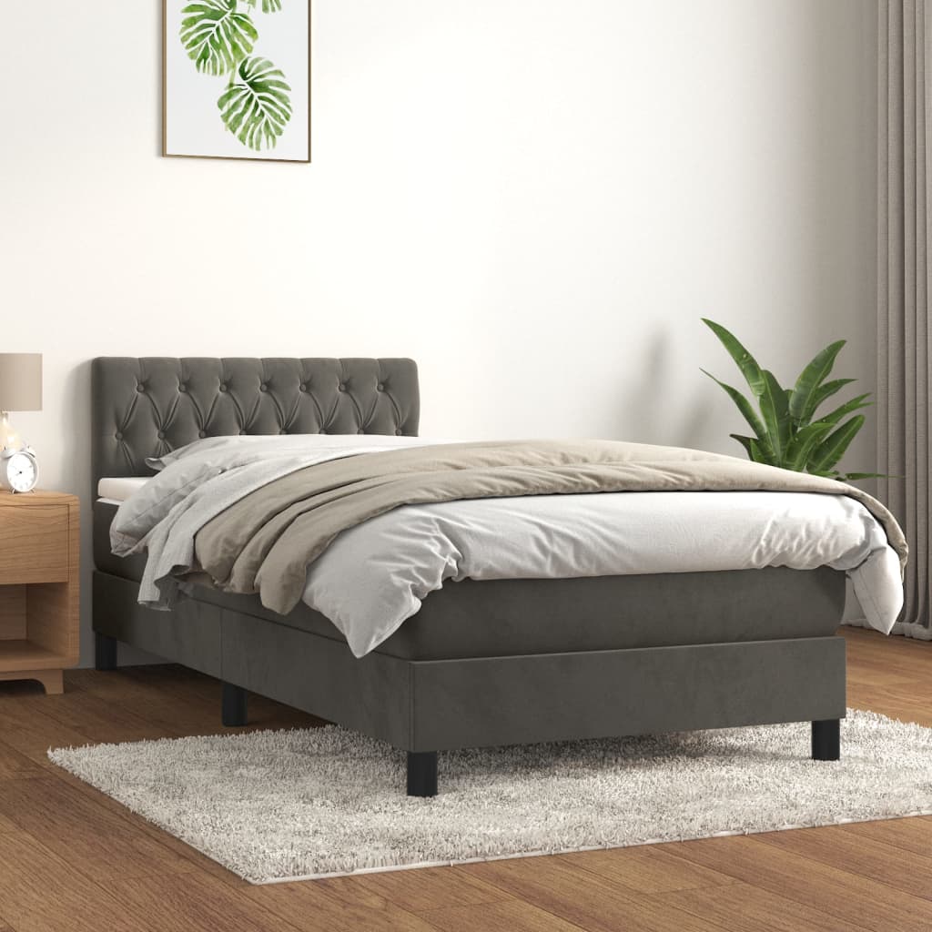 Boxspring met matras fluweel donkergrijs 100x200 cm is nu te koop bij PeponiXL, paradijselijk wonen!