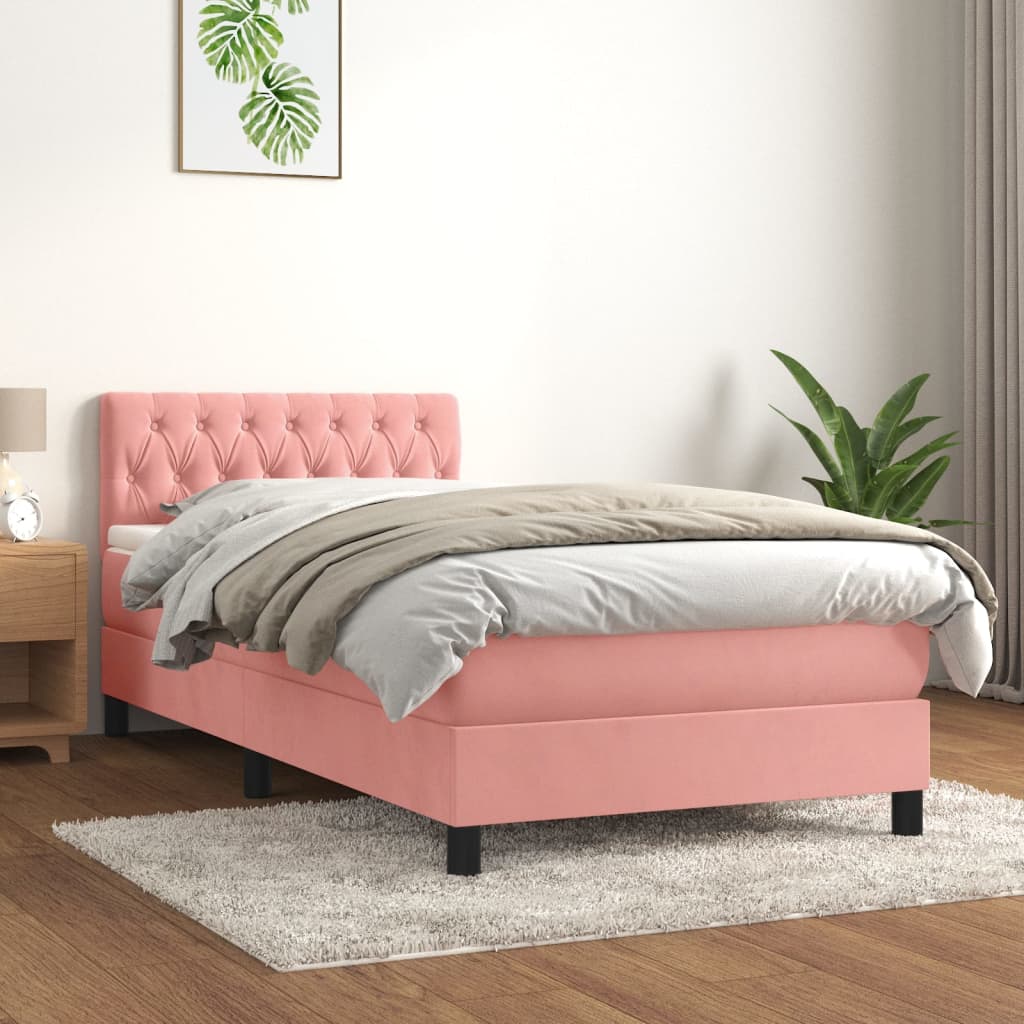 Boxspring met matras fluweel roze 100x200 cm is nu te koop bij PeponiXL, paradijselijk wonen!