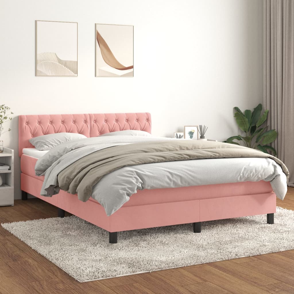 Boxspring met matras fluweel roze 140x200 cm is nu te koop bij PeponiXL, paradijselijk wonen!