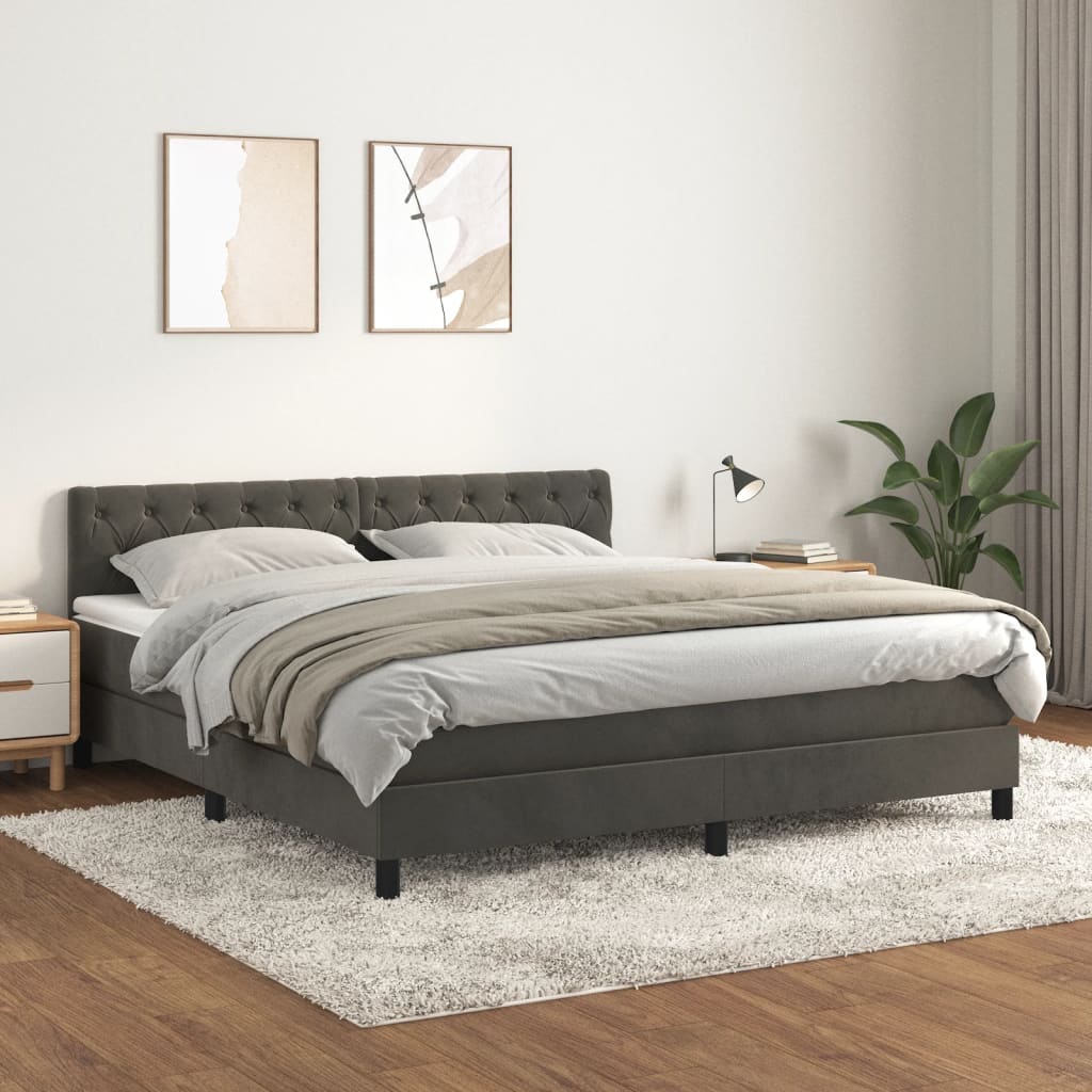 Boxspring met matras fluweel donkergrijs 160x200 cm is nu te koop bij PeponiXL, paradijselijk wonen!