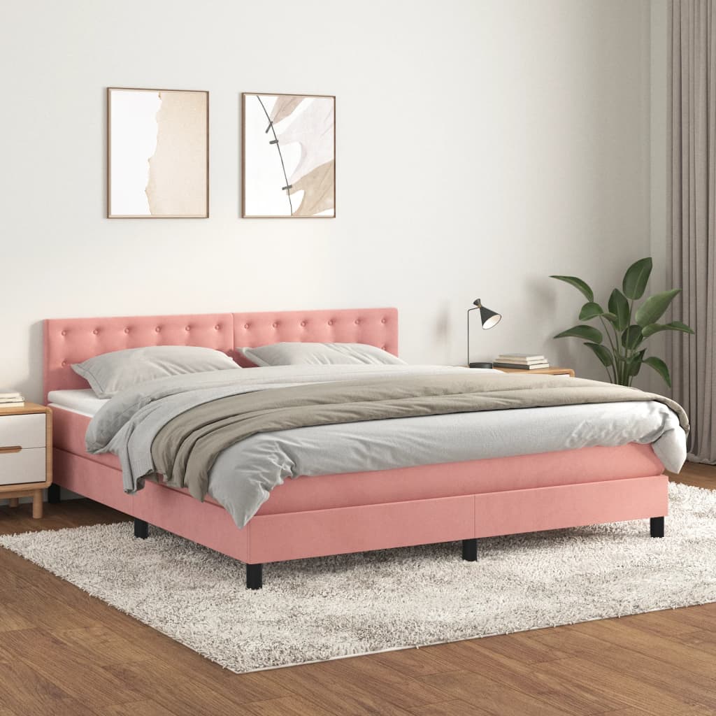 Boxspring met matras fluweel roze 160x200 cm is nu te koop bij PeponiXL, paradijselijk wonen!