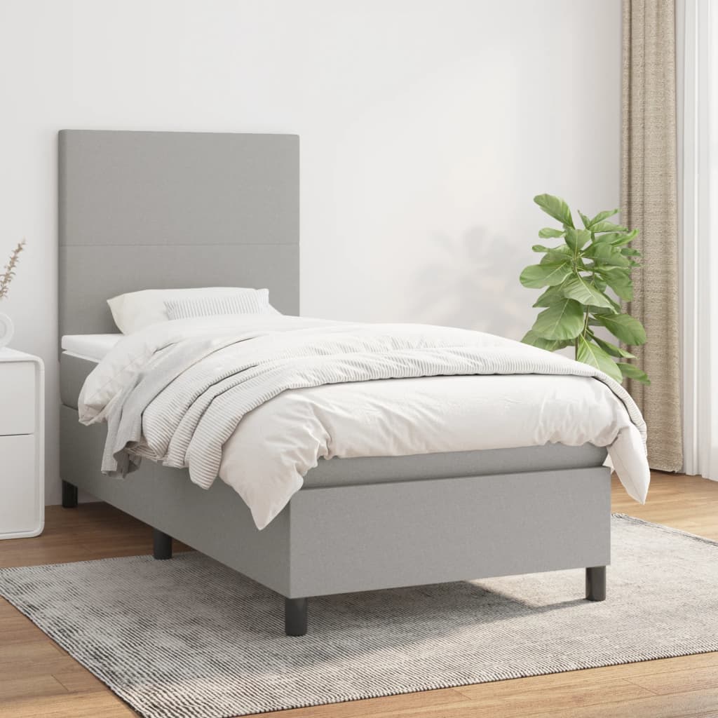 Boxspring met matras stof lichtgrijs 90x200 cm is nu te koop bij PeponiXL, paradijselijk wonen!
