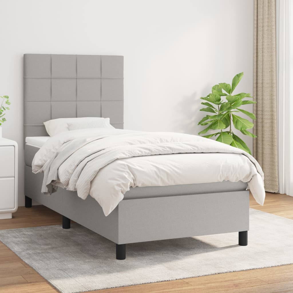 Boxspring met matras stof lichtgrijs 100x200 cm is nu te koop bij PeponiXL, paradijselijk wonen!