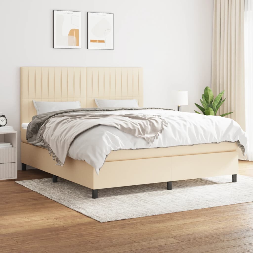 Boxspring met matras stof crèmekleurig 180x200 cm is nu te koop bij PeponiXL, paradijselijk wonen!