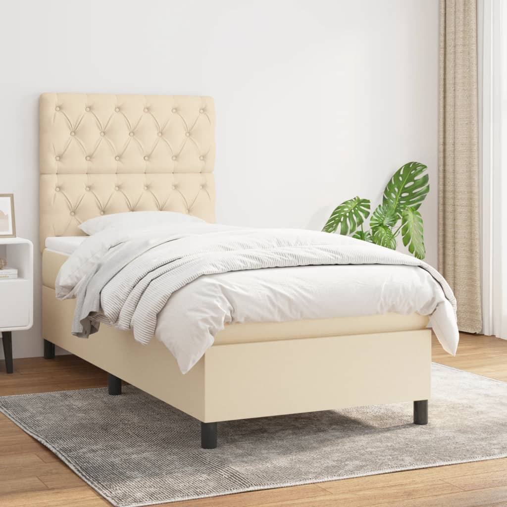 Boxspring met matras stof crèmekleurig 80x200 cm is nu te koop bij PeponiXL, paradijselijk wonen!