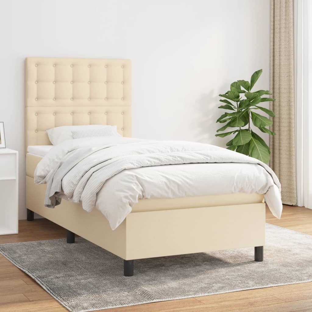 Boxspring met matras stof crèmekleurig 90x190 cm is nu te koop bij PeponiXL, paradijselijk wonen!