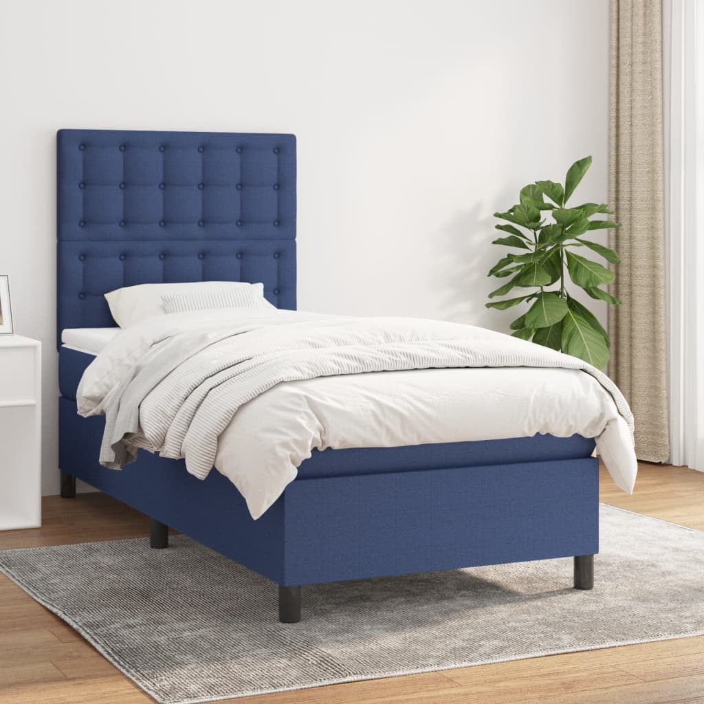 Boxspring met matras stof blauw 100x200 cm is nu te koop bij PeponiXL, paradijselijk wonen!