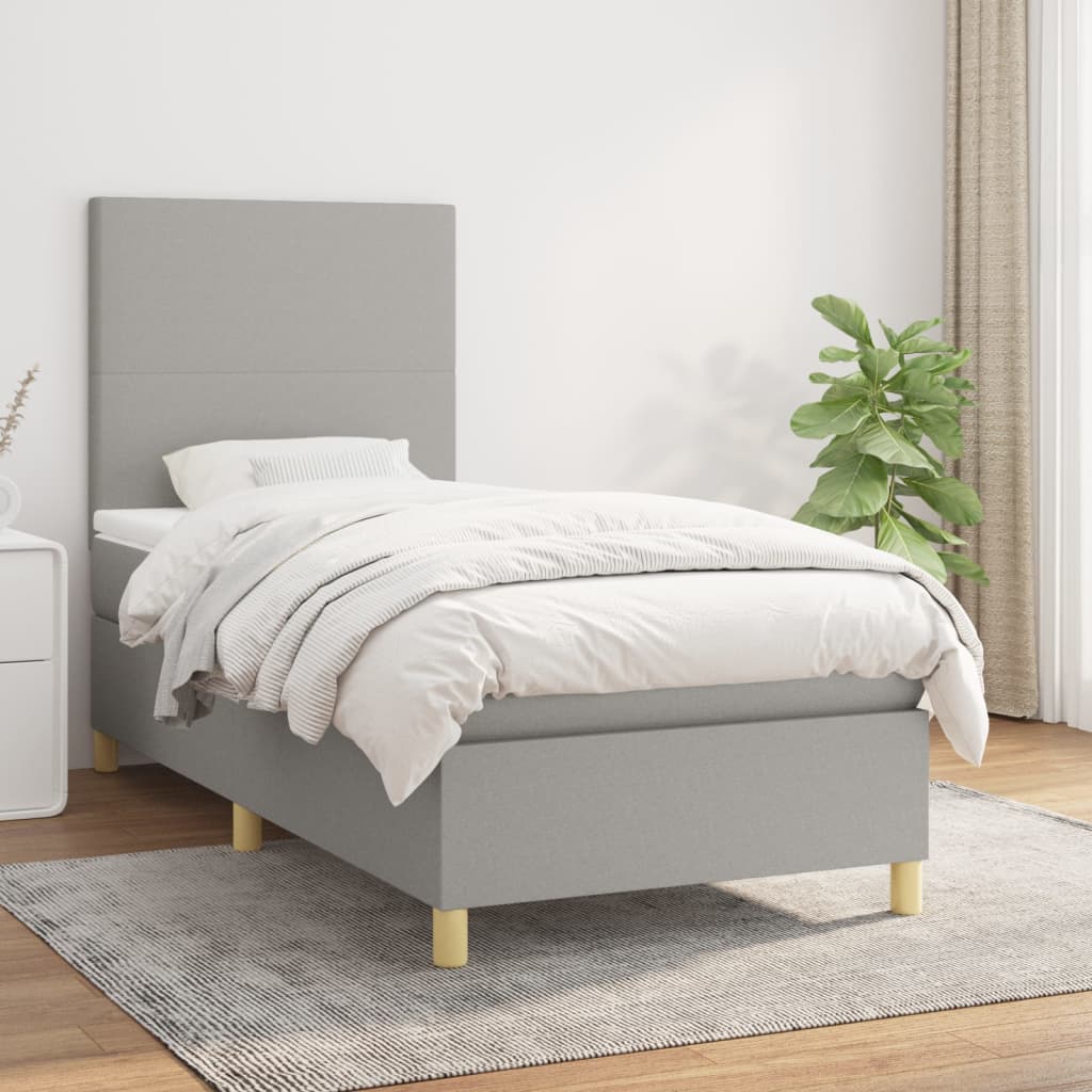 Boxspring met matras stof lichtgrijs 90x190 cm is nu te koop bij PeponiXL, paradijselijk wonen!