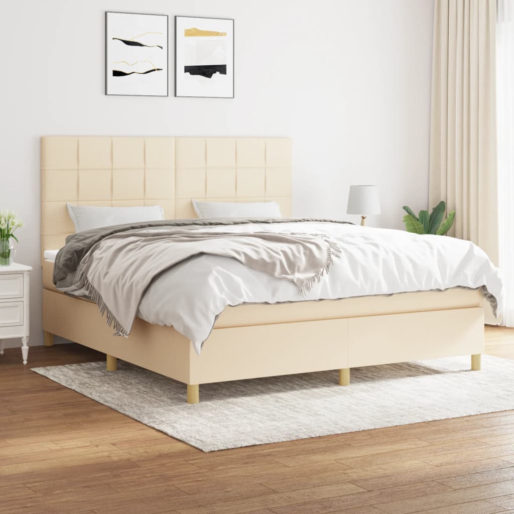 Boxspring met matras stof crèmekleurig 180x200 cm is nu te koop bij PeponiXL, paradijselijk wonen!