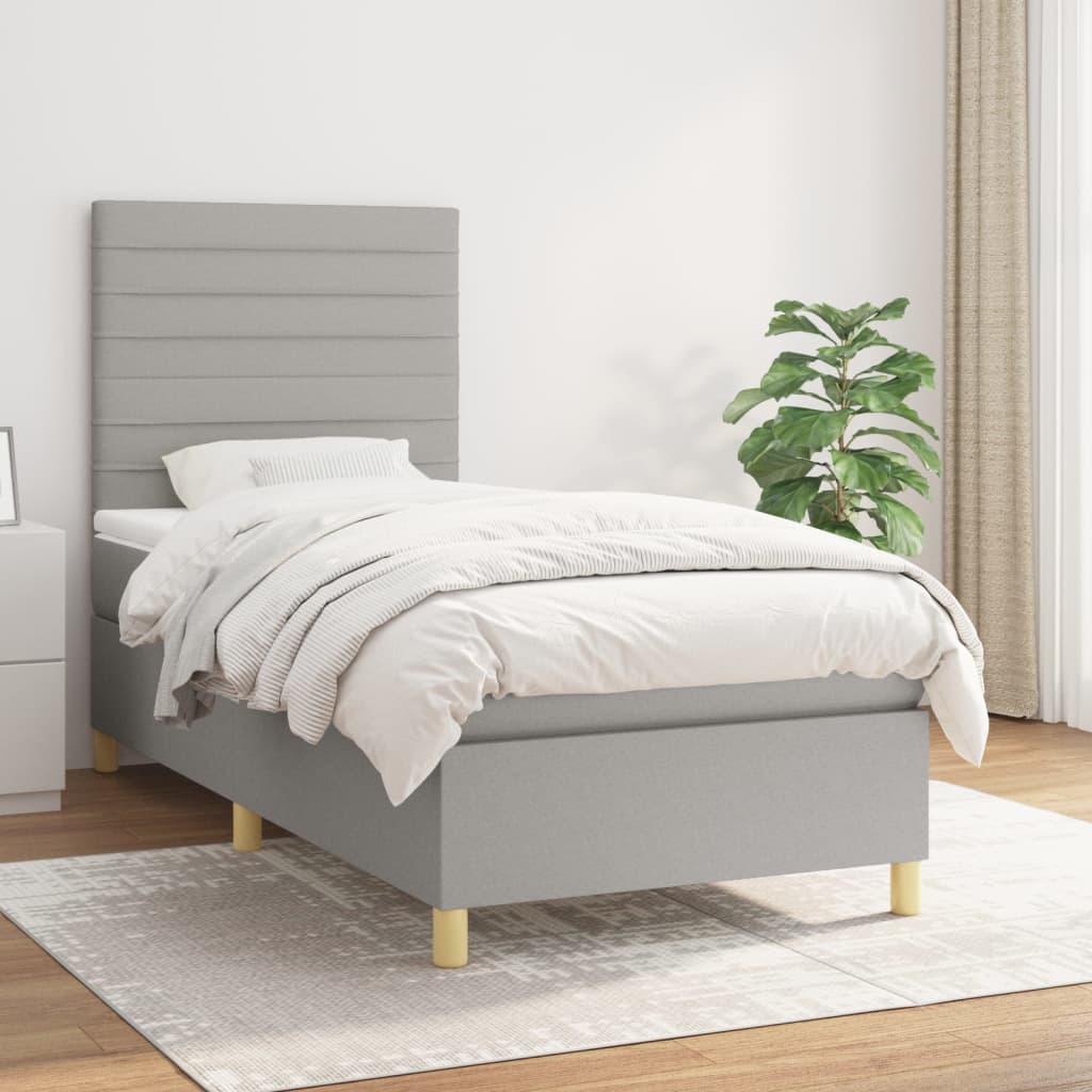Boxspring met matras stof lichtgrijs 100x200 cm is nu te koop bij PeponiXL, paradijselijk wonen!