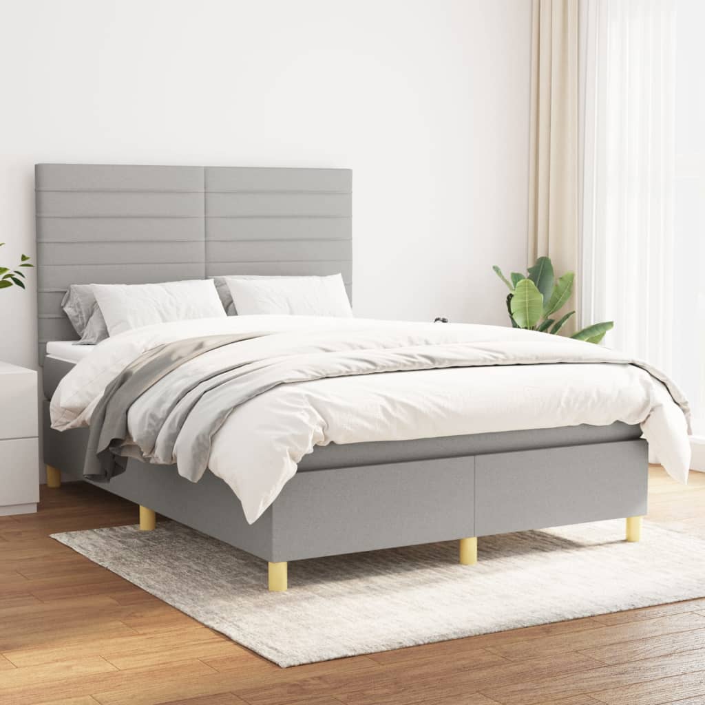 Boxspring met matras stof lichtgrijs 140x190 cm is nu te koop bij PeponiXL, paradijselijk wonen!