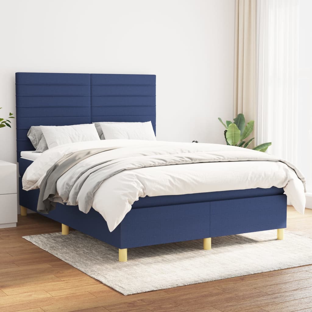 Boxspring met matras stof blauw 140x190 cm is nu te koop bij PeponiXL, paradijselijk wonen!