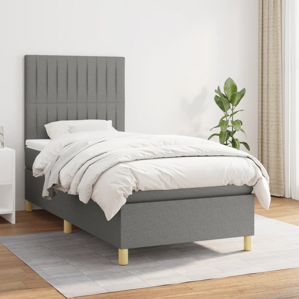 Boxspring met matras stof donkergrijs 90x200 cm is nu te koop bij PeponiXL, paradijselijk wonen!