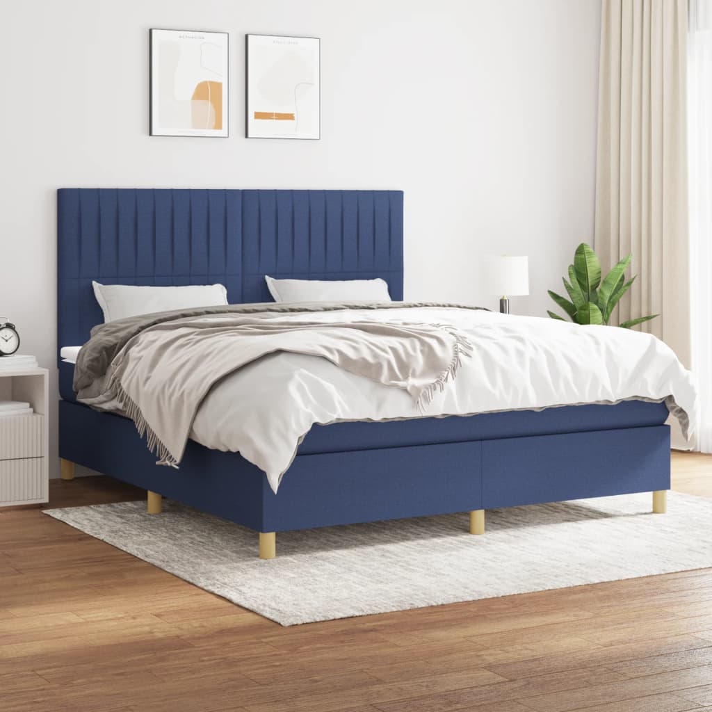 Boxspring met matras stof blauw 160x200 cm is nu te koop bij PeponiXL, paradijselijk wonen!