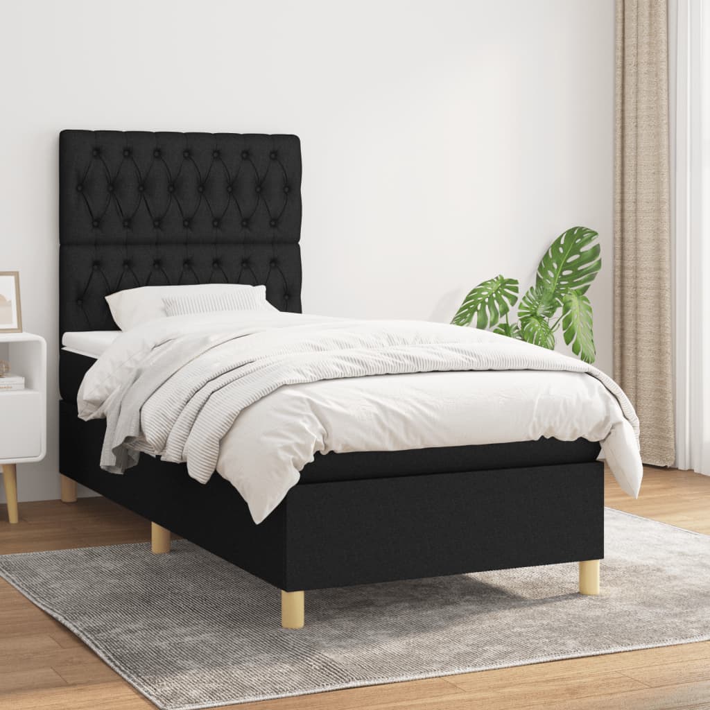 Boxspring met matras stof zwart 100x200 cm is nu te koop bij PeponiXL, paradijselijk wonen!