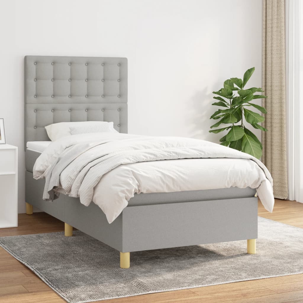 Boxspring met matras stof lichtgrijs 90x200 cm is nu te koop bij PeponiXL, paradijselijk wonen!