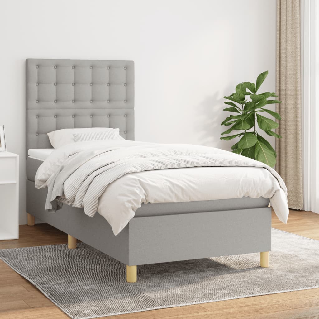 Boxspring met matras stof lichtgrijs 100x200 cm is nu te koop bij PeponiXL, paradijselijk wonen!
