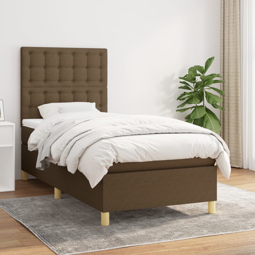 Boxspring met matras stof donkerbruin 100x200 cm is nu te koop bij PeponiXL, paradijselijk wonen!