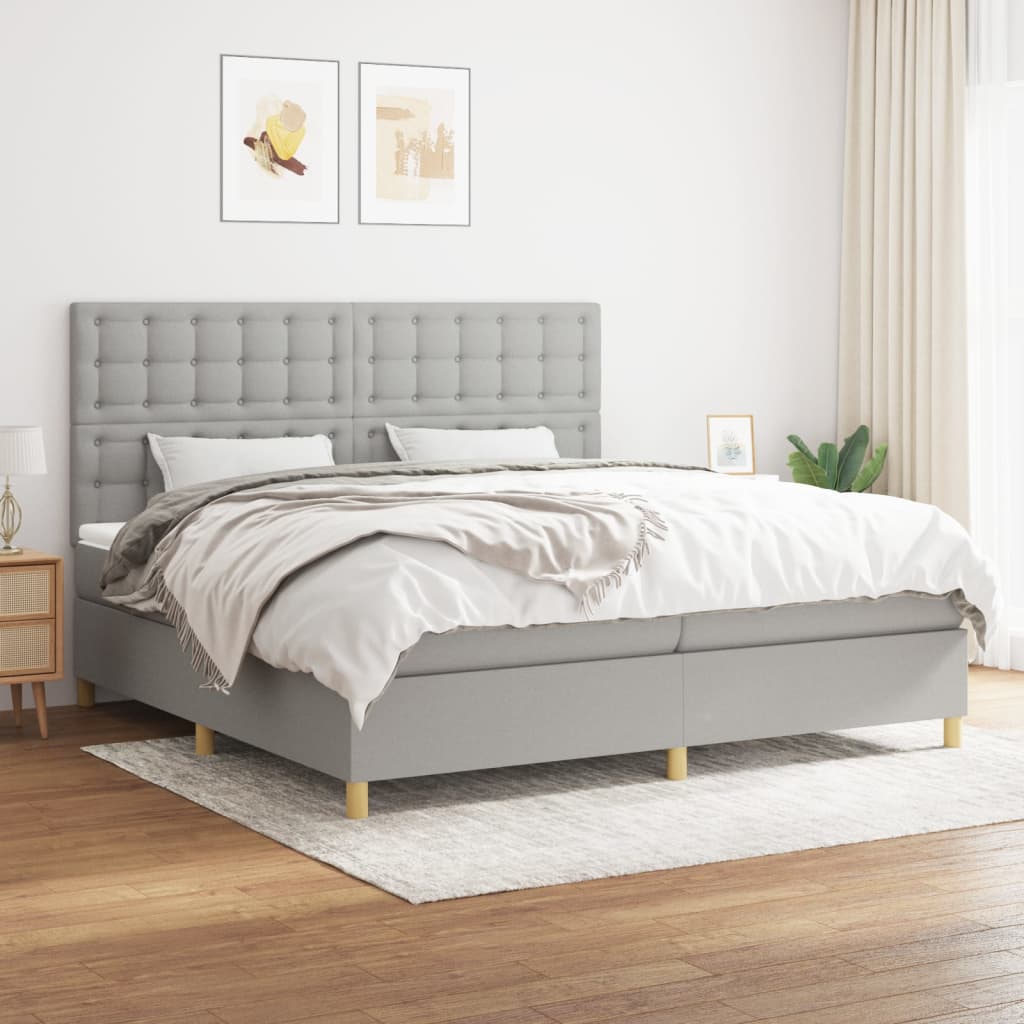 Boxspring met matras stof lichtgrijs 200x200 cm is nu te koop bij PeponiXL, paradijselijk wonen!
