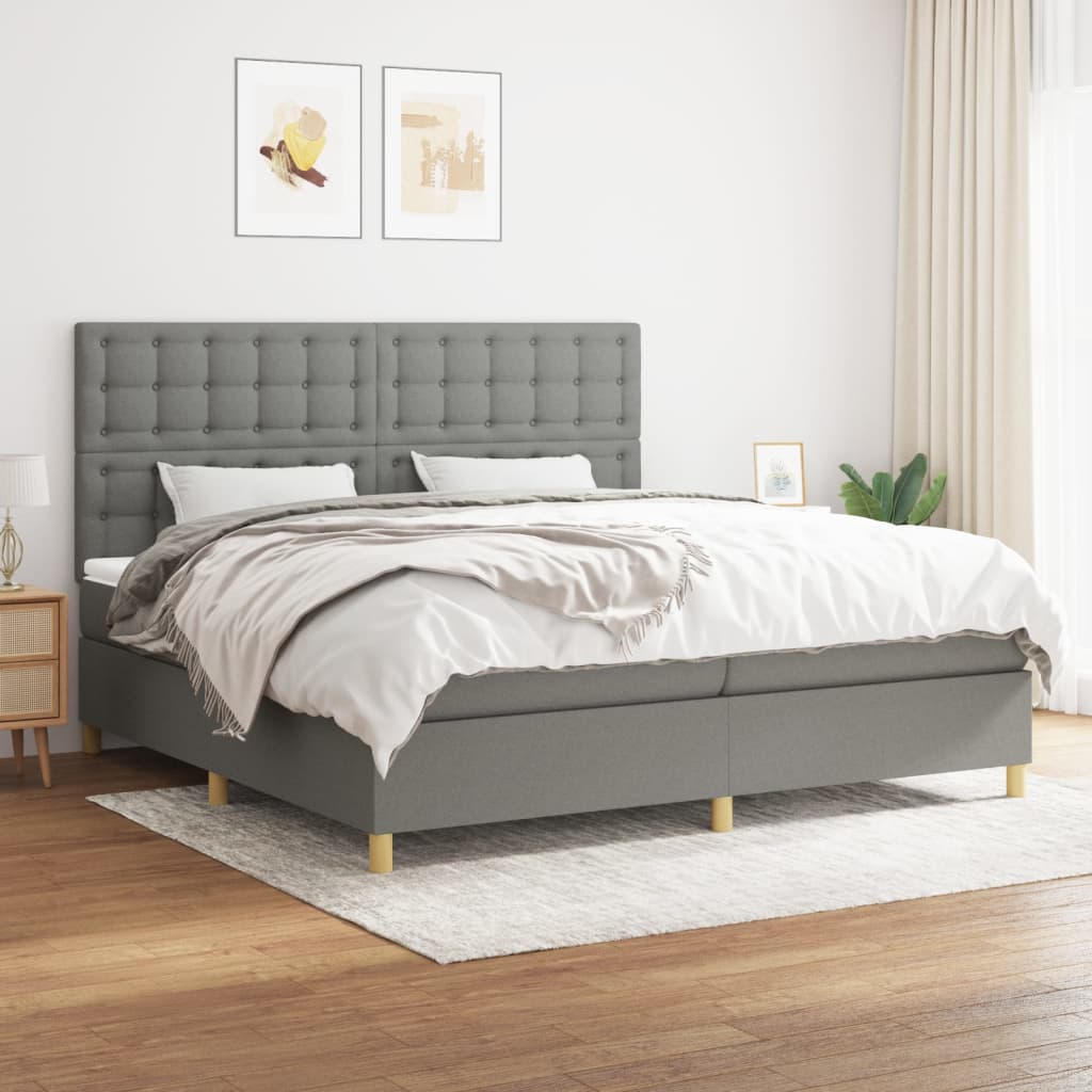 Boxspring met matras stof donkergrijs 200x200 cm is nu te koop bij PeponiXL, paradijselijk wonen!