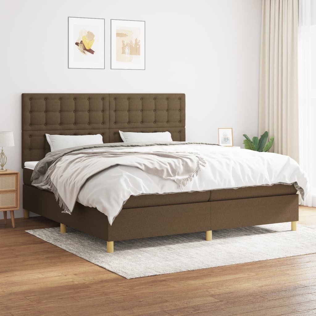 Boxspring met matras stof donkerbruin 200x200 cm is nu te koop bij PeponiXL, paradijselijk wonen!
