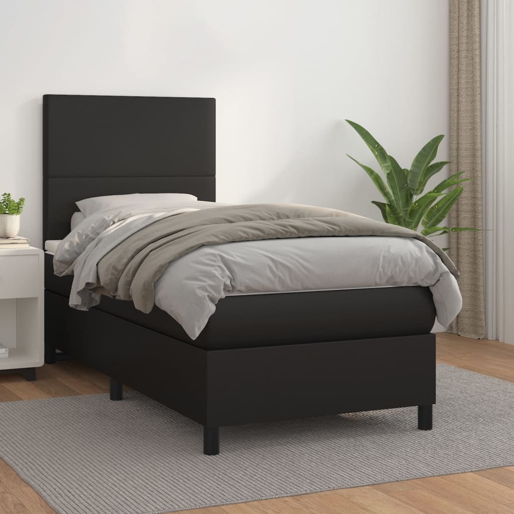 Boxspring met matras kunstleer zwart 90x200 cm is nu te koop bij PeponiXL, paradijselijk wonen!