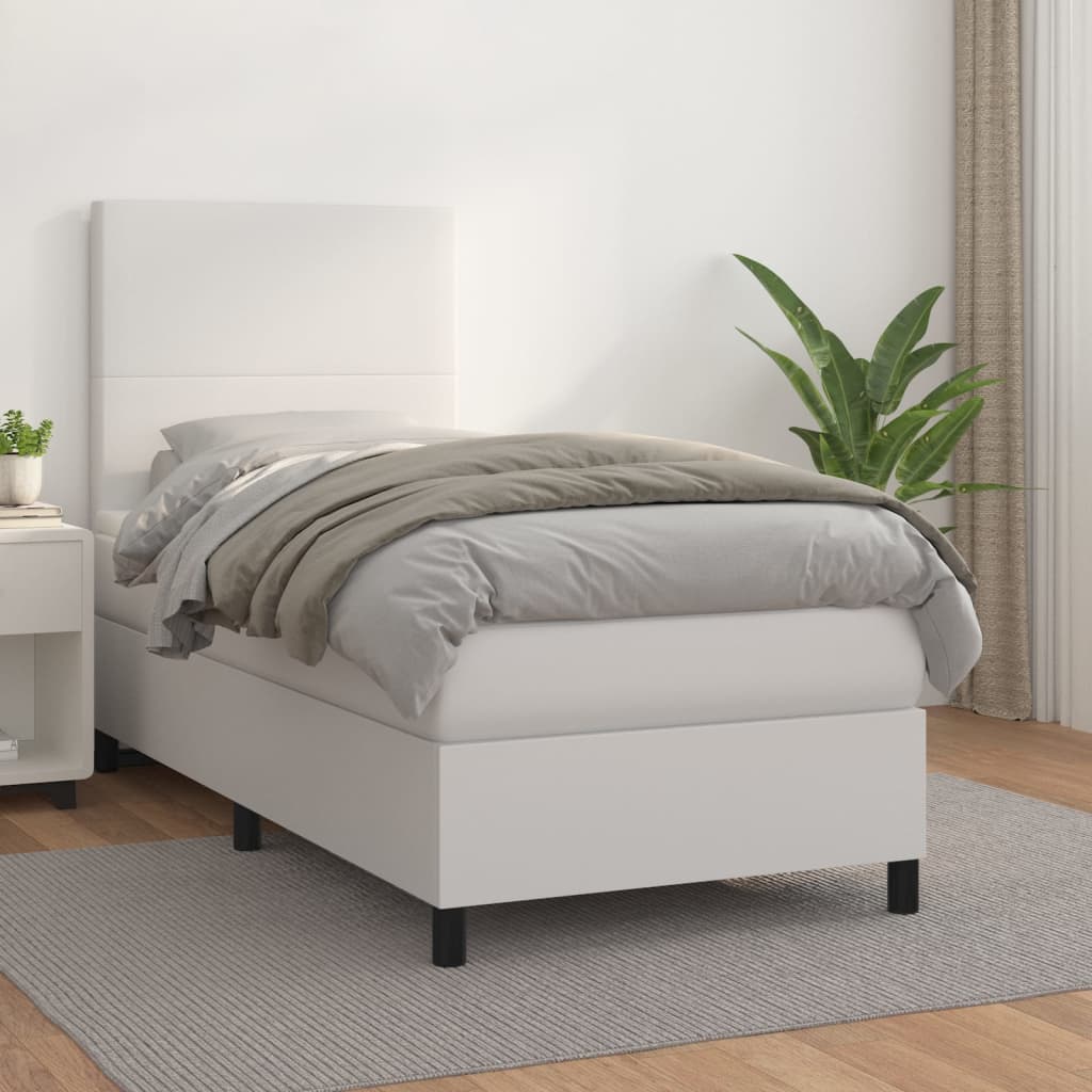 Boxspring met matras kunstleer wit 100x200 cm is nu te koop bij PeponiXL, paradijselijk wonen!