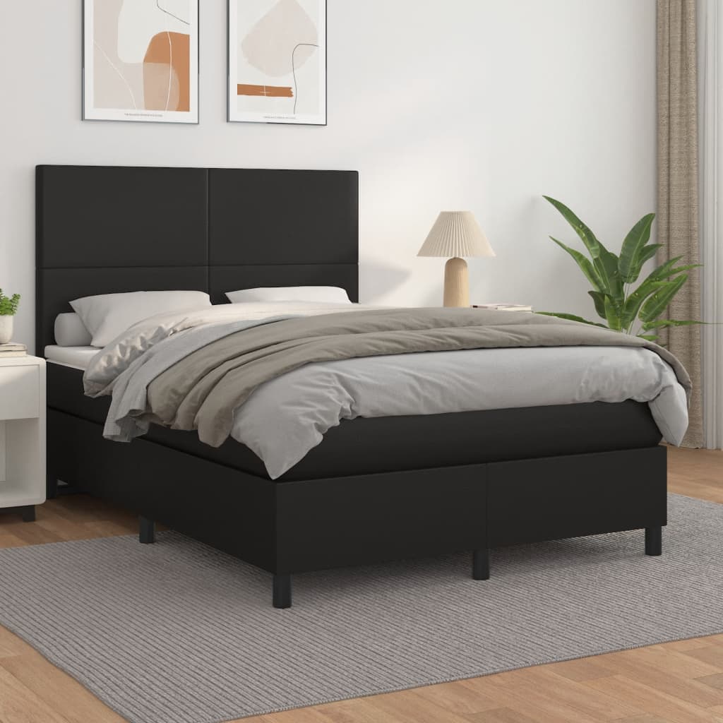 Boxspring met matras kunstleer zwart 140x190 cm is nu te koop bij PeponiXL, paradijselijk wonen!