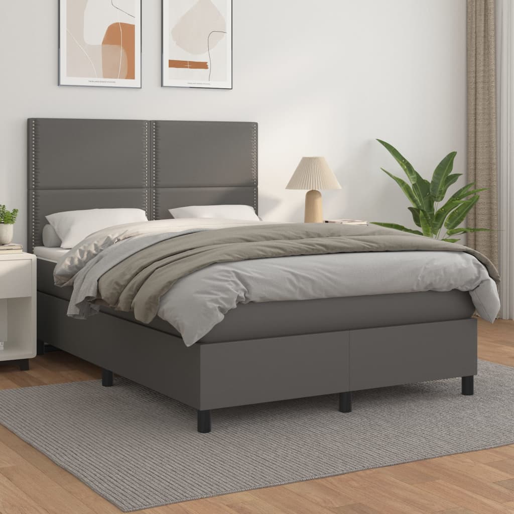 Boxspring met matras kunstleer grijs 140x200 cm is nu te koop bij PeponiXL, paradijselijk wonen!