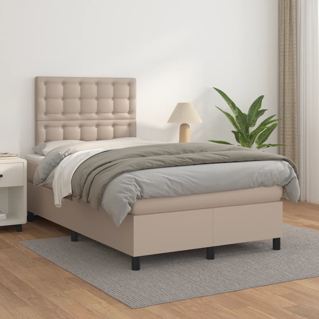 Boxspring met matras kunstleer cappuccinokleurig 120x200 cm is nu te koop bij PeponiXL, paradijselijk wonen!