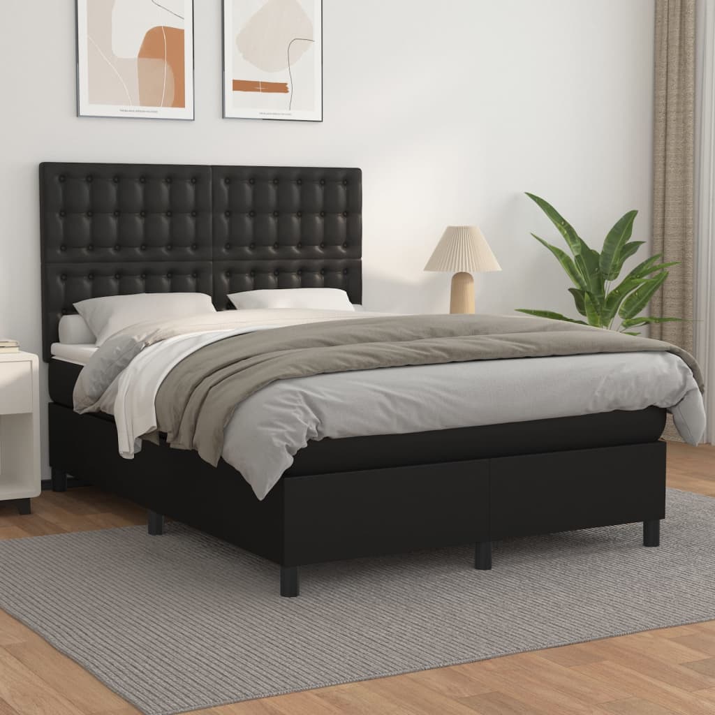Boxspring met matras kunstleer zwart 140x190 cm is nu te koop bij PeponiXL, paradijselijk wonen!