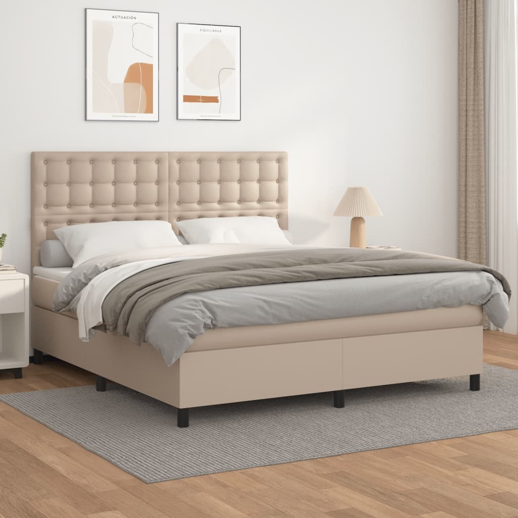 Boxspring met matras kunstleer cappuccinokleurig 180x200 cm is nu te koop bij PeponiXL, paradijselijk wonen!