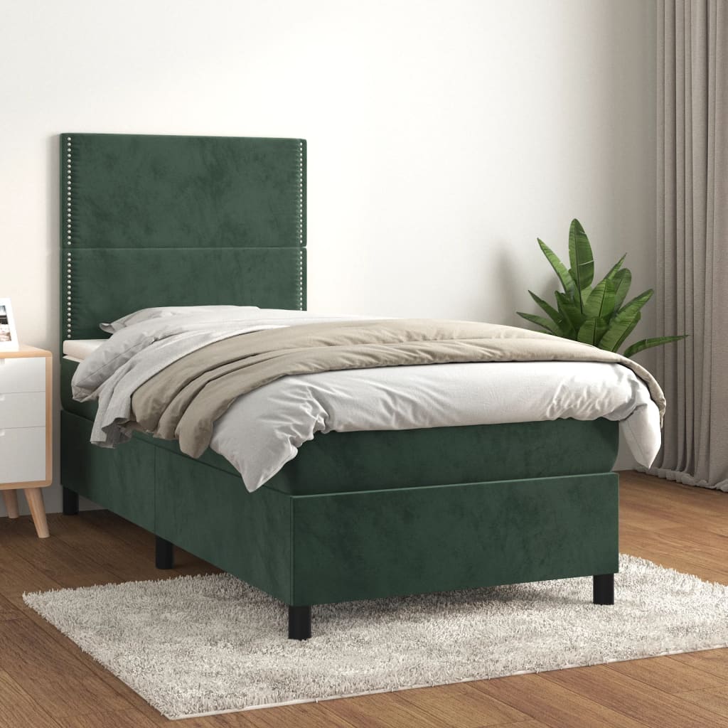 Boxspring met matras fluweel donkergroen 90x200 cm is nu te koop bij PeponiXL, paradijselijk wonen!