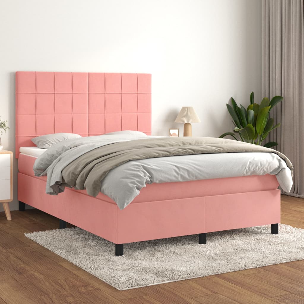 Boxspring met matras fluweel roze 140x190 cm is nu te koop bij PeponiXL, paradijselijk wonen!