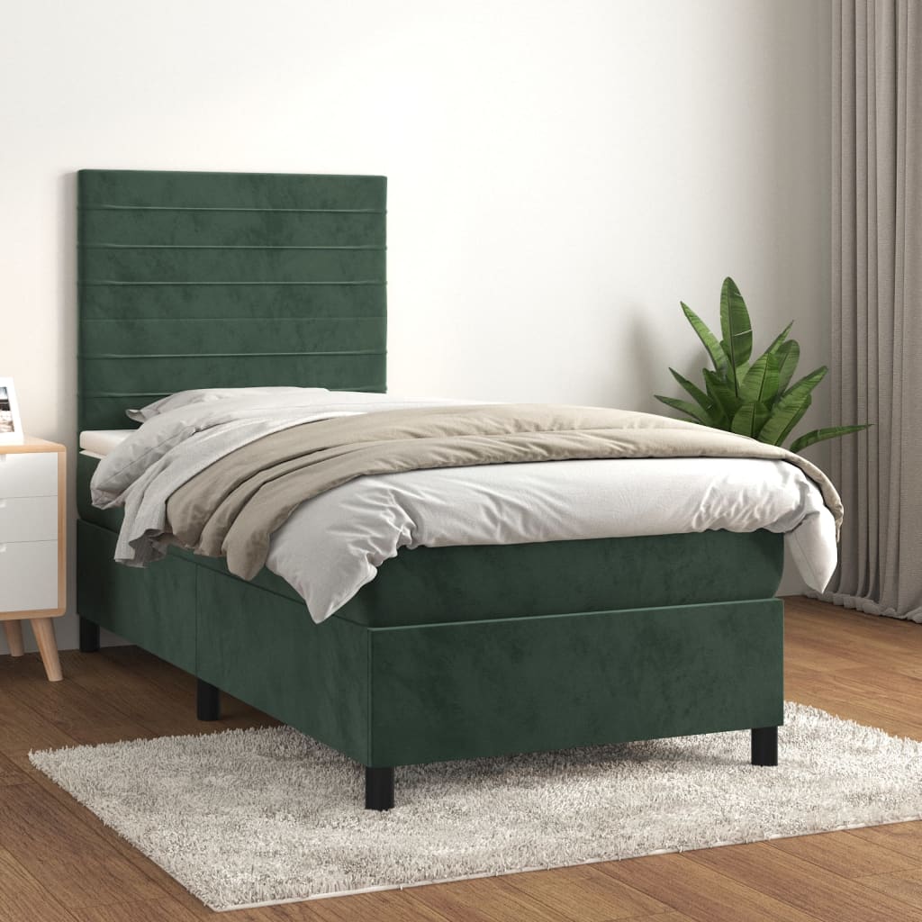 Boxspring met matras fluweel donkergroen 80x200 cm is nu te koop bij PeponiXL, paradijselijk wonen!