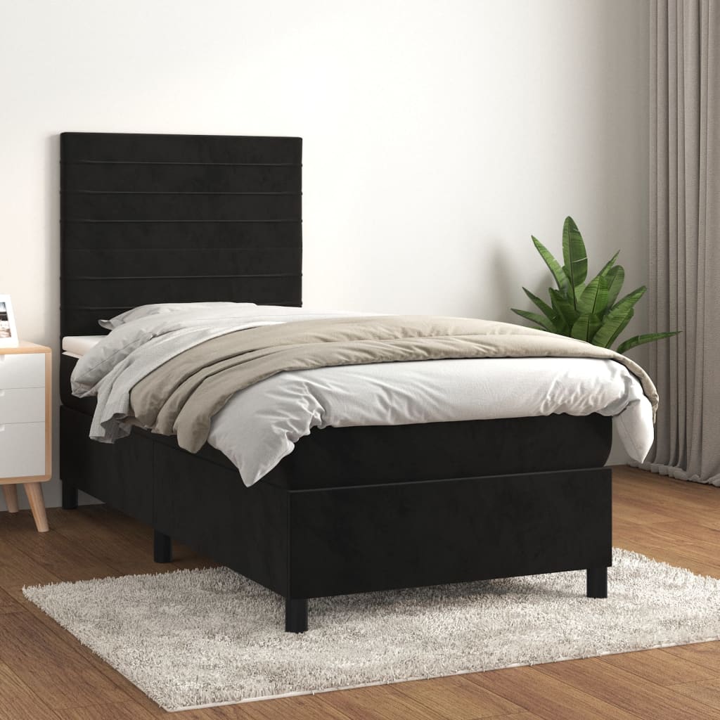 Boxspring met matras fluweel zwart 90x190 cm is nu te koop bij PeponiXL, paradijselijk wonen!