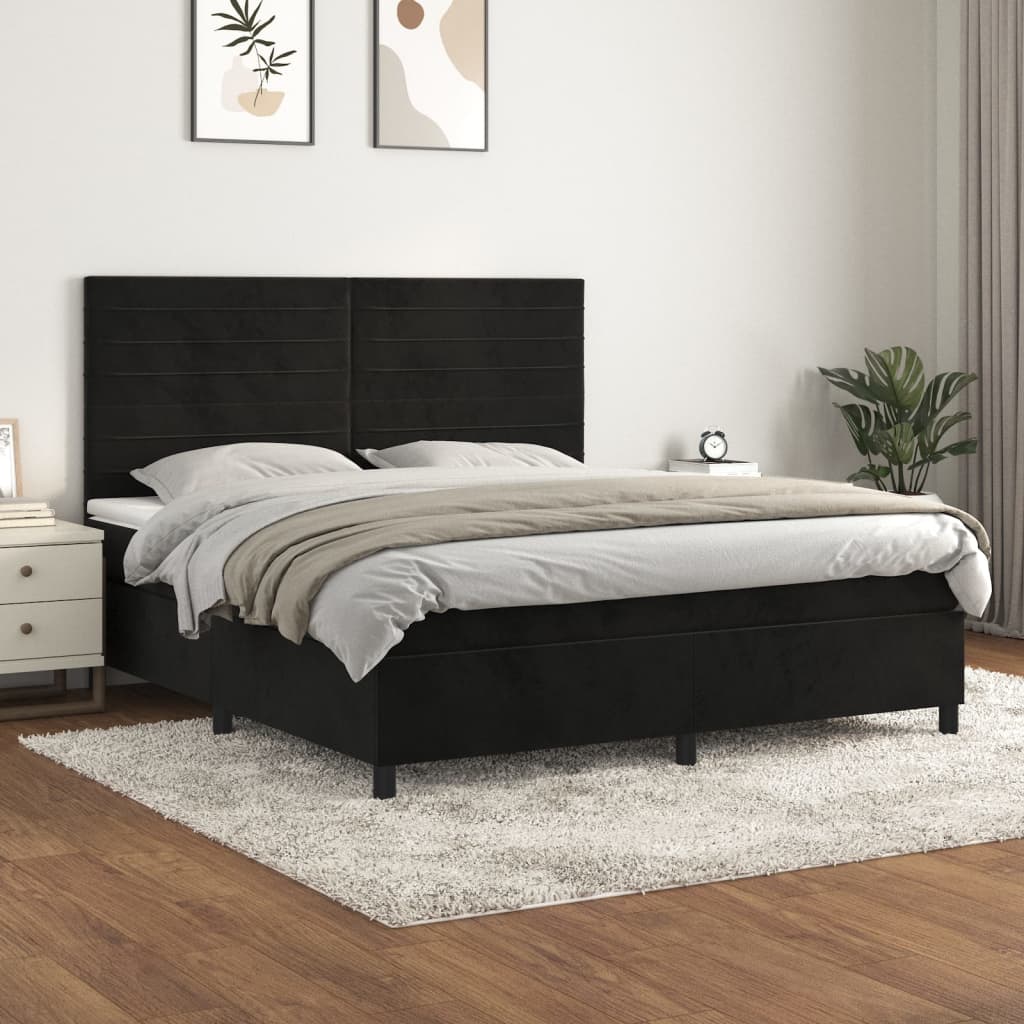 Boxspring met matras fluweel zwart 180x200 cm is nu te koop bij PeponiXL, paradijselijk wonen!
