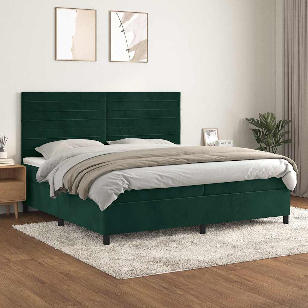 Boxspring met matras fluweel donkergroen 200x200 cm is nu te koop bij PeponiXL, paradijselijk wonen!