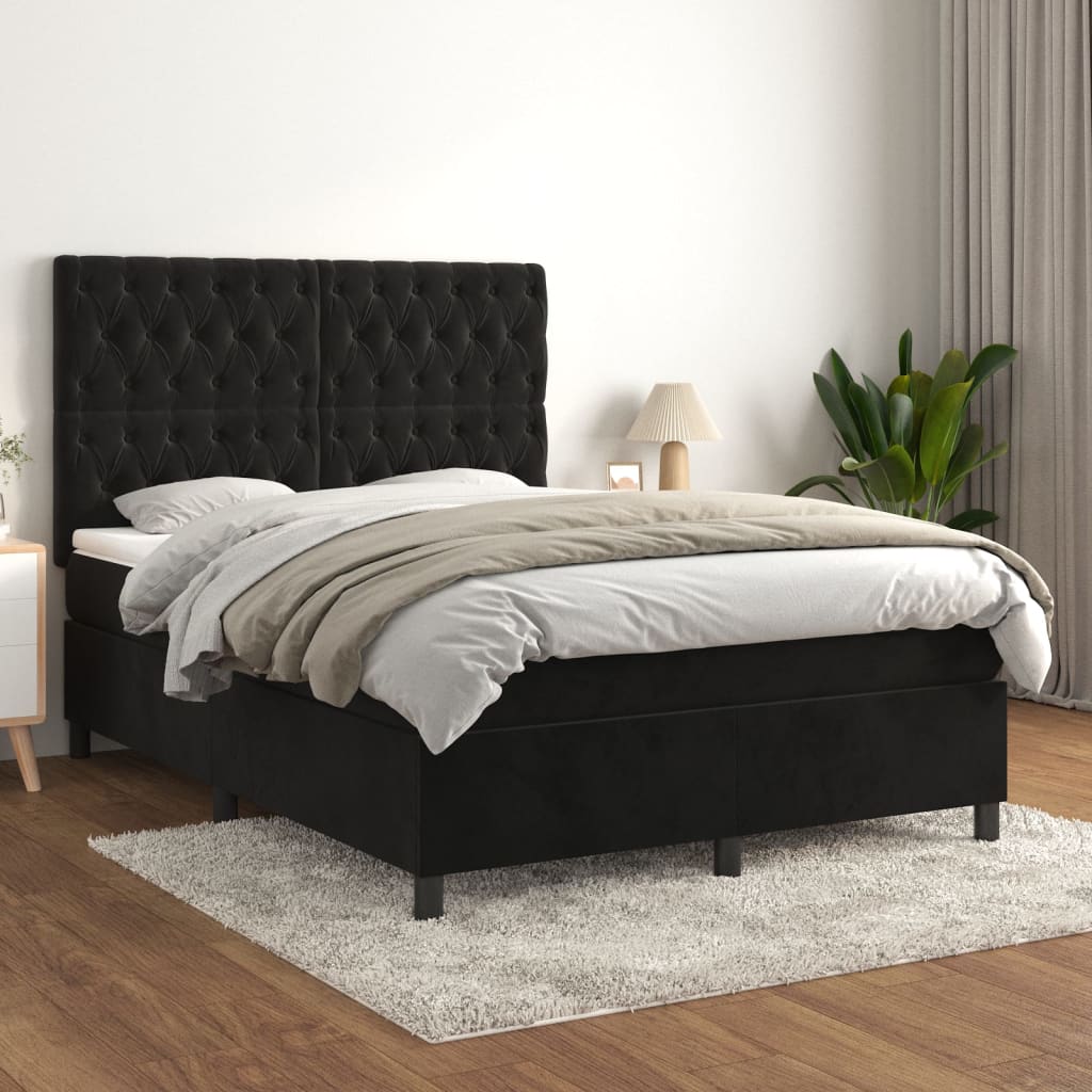 Boxspring met matras fluweel zwart 140x200 cm is nu te koop bij PeponiXL, paradijselijk wonen!