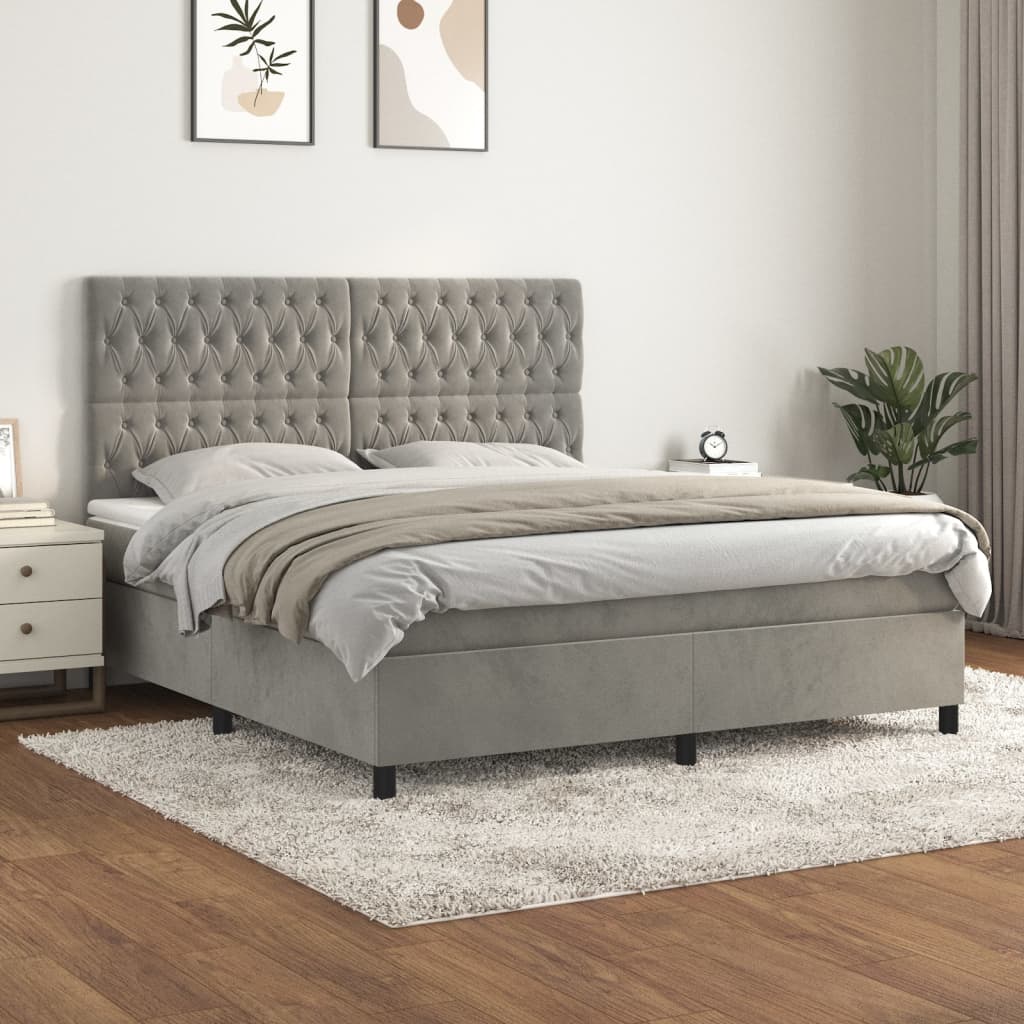 Boxspring met matras fluweel lichtgrijs 180x200 cm is nu te koop bij PeponiXL, paradijselijk wonen!